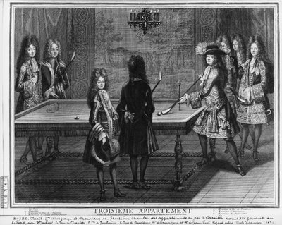 Ludwig XIV. spielt Billard mit seinem Bruder, Monsieur, seinem Neffen, dem Herzog von Chartres, seinem Sohn, dem Grafen von Toulouse und anderen Verwandten und Höflingen, dem Herzog von Vendome, Monsieur d